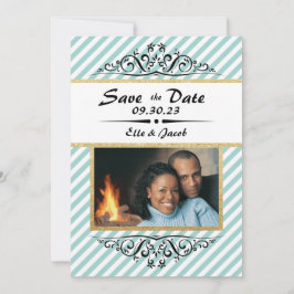 Blauw/Goud Save the Date - 3x5 platte fotocard