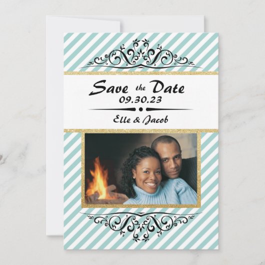 Blauw/Goud Save the Date - 3x5 platte fotocard (Voorkant)