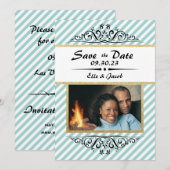 Blauw/Goud Save the Date - 3x5 platte fotocard (Voorkant / Achterkant)