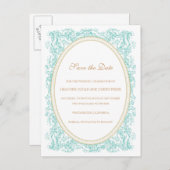   Blauw & Goud Save the Date Aankondigingskaart (Voorkant / Achterkant)