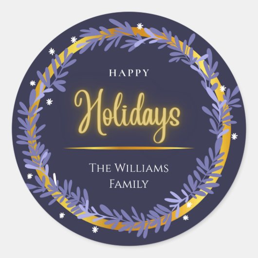 Blauw Goud Schattig Prettige Feestdagen Prettig Ke Ronde Sticker (Voorkant)