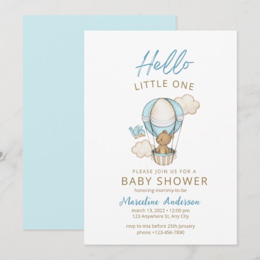 Blauw Goud Schattige Baby Jongensdouche Kaart (Voorkant / Achterkant)