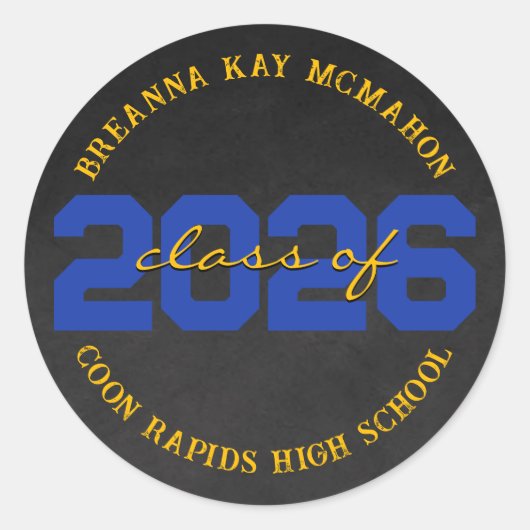 Blauw & Goud Schoolbord Afstudeer Stickers (Voorkant)