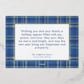 Blauw & Goud Schotse Ruit Kerstmis Foto Folie Feestdagenkaart (Achterkant)