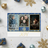 Blauw & Goud Schotse ruit Kerstplezier foto Folie Feestdagenkaart