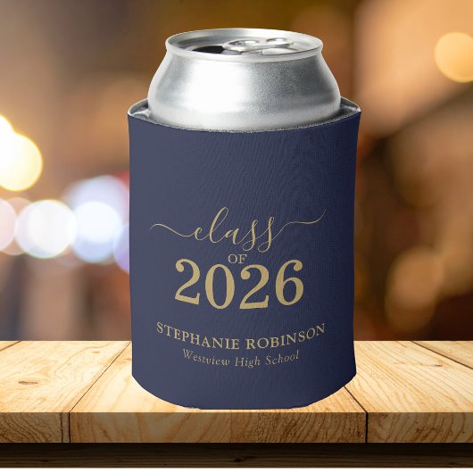 Blauw Goud Script Klas van 2026 Afstudeerfeest Blikjeskoeler