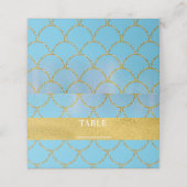 Blauw Goud Shimmer Zeemeermin Party Tafelnummer Plaatskaartje (Buitenkant ongevouwen)