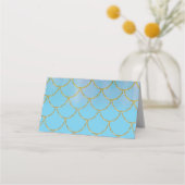 Blauw Goud Shimmer Zeemeermin Party Tafelnummer Plaatskaartje (Achterkant)