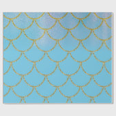 Blauw & Goud Shimmer Zeemeermin Verjaardagsfeest Cadeaupapier (Vlak)
