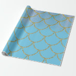 Blauw & Goud Shimmer Zeemeermin Verjaardagsfeest Cadeaupapier<br><div class="desc">Verpakkingspapier</div>