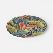 Blauw Goud Sinaasappel Japans Kimono Vogelkraan Papieren Bordje (Gekanteld)