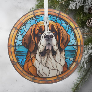 Blauw Goud Sint Bernard Hond Gevlekt Glas Ornament