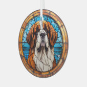 Blauw Goud Sint Bernard Hond Gevlekt Glas Ornament (Voorkant links)