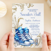 Blauw Goud Sneaker Bal Verjaardagsfeestuitnodiging Kaart