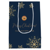 Blauw Goud Sneeuwvlok Aangepast Bedrijfslogo Kerst Medium Cadeauzakje (Achterkant)