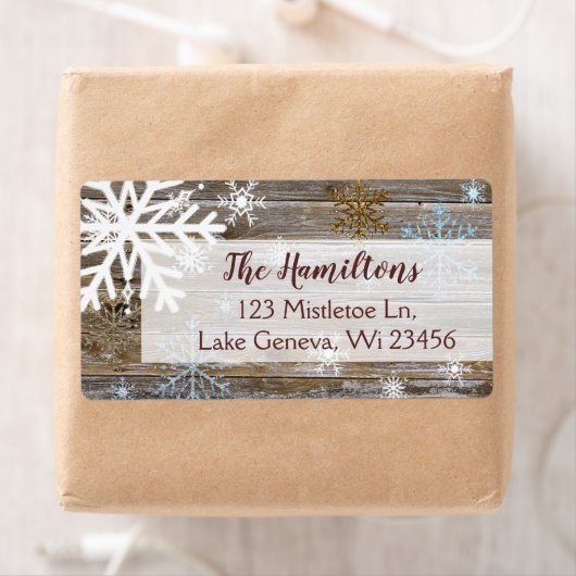 Blauw Goud Sneeuwvlok en Houten Kerstmis of Feestd Etiket (Insitu)