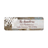 Blauw Goud Sneeuwvlok en Houten Kerstmis of Feestd Etiket (Voorkant)