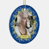 Blauw Goud Sneeuwvlokken Memorial Foto Kerstmis Keramisch Ornament (Rechts)