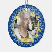 Blauw Goud Sneeuwvlokken Memorial Foto Kerstmis Keramisch Ornament (Links)