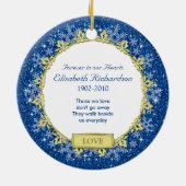Blauw Goud Sneeuwvlokken Memorial Foto Kerstmis Keramisch Ornament (Achterkant)