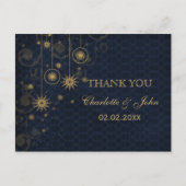 Blauw goud Snowflakes Winter bruiloft Dank u Briefkaart (Voorkant)
