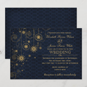 Blauw goud Snowflakes Winter bruiloft uitnodiginge Kaart