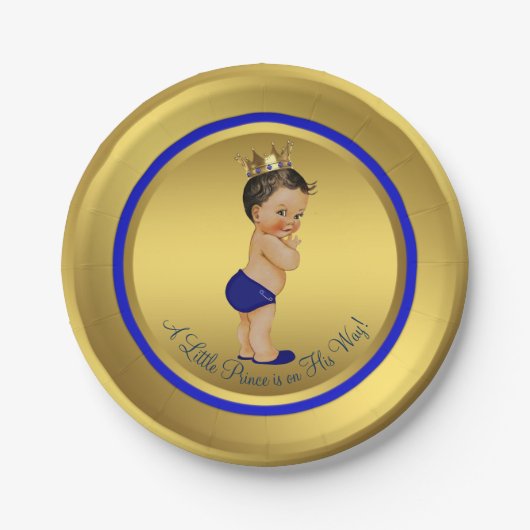 Blauw Goud Spaans Etnisch Prince Baby shower Papieren Bordje (Voorkant)
