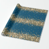 Blauw Goud Sparkle Glitter Cadeaupapier (Uitgerold)