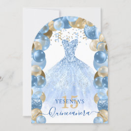 Blauw Goud Sparkle Jurk Quinceañera Ballon Kaart