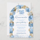 Blauw Goud Sparkle Jurk Quinceañera Ballon Kaart (Achterkant)