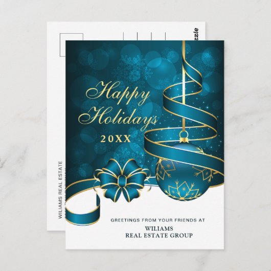Blauw Goud Sparkle Kerstmis Bedrijf Groet Briefkaart (Voorkant / Achterkant)