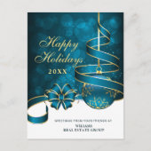 Blauw Goud Sparkle Kerstmis Bedrijf Groet Briefkaart (Voorkant)