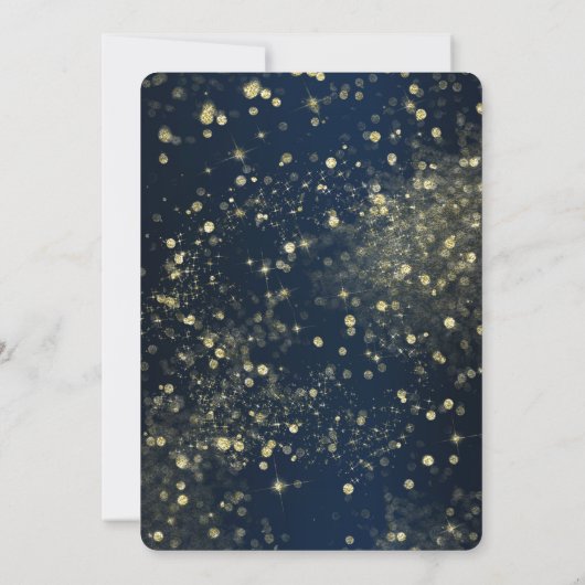 Blauw & Goud Sparkling Lights Glam Sweet 16 Party Kaart (Achterkant)