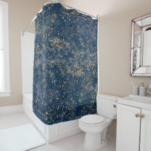 Blauw & Goud spatglans Modern Douchegordijn