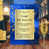 Blauw goud sprankelende oudejaarsavond kaart