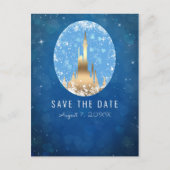 Blauw Goud Sprookje Kasteel Prinses Sparkle Briefkaart (Voorkant)