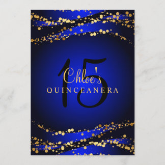 Blauw & Goud Stardust Quinceañera Uitnodiging
