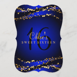 Blauw & Goud Stardust Sweet 16 Uitnodiging