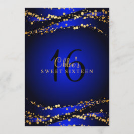 Blauw & Goud Stardust | Sweet 16 Uitnodiging