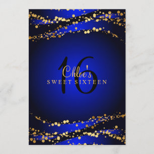 Blauw & Goud Stardust   Sweet 16 Uitnodiging