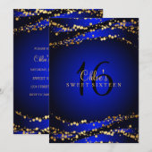Blauw & Goud Stardust Sweet 16 Uitnodiging (Voorkant / Achterkant)