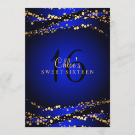 Blauw & Goud Stardust Sweet 16 Uitnodiging