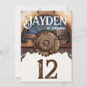 Blauw Goud Steampunk Verjaardagsfeest Kaart (Voorkant)