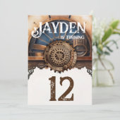 Blauw Goud Steampunk Verjaardagsfeest Kaart (Staand voorkant)