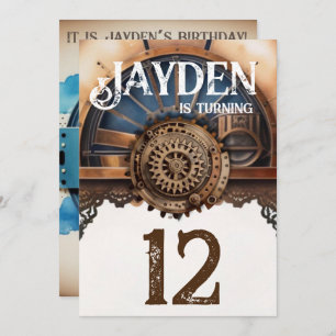 Blauw Goud Steampunk Verjaardagsfeest Kaart