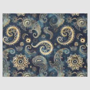 Blauw Goud Steampunk Versnellingen Paisley Elegant Tissuepapier