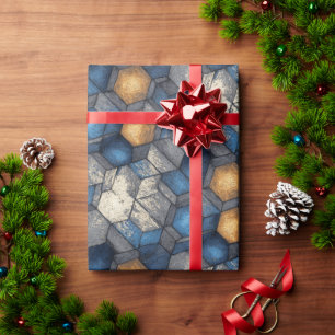 Blauw & Goud Stedelijke Hex Wrap Cadeaupapier