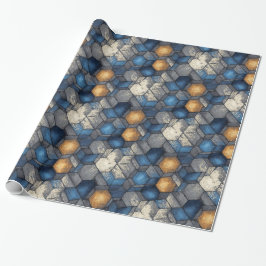 Blauw & Goud Stedelijke Hex Wrap Cadeaupapier