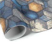 Blauw & Goud Stedelijke Hex Wrap Cadeaupapier (Rol Hoek)