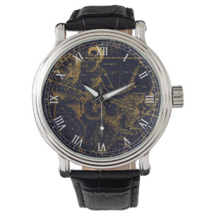  blauw goud Steenbok Zodiac Constellation Horloge